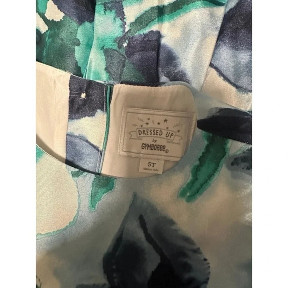 Gymboree Floral Party Dress Kids 5T Teal Navy Excellent‎ Watercolor Satin Bow
